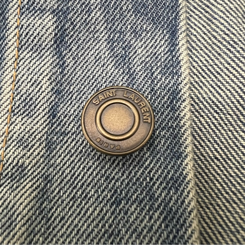 SAINT LAURENT Boyfriend Denim Blue Jean Jacket OversizenDistressed Light Wash XS - Picture 12 of 16
